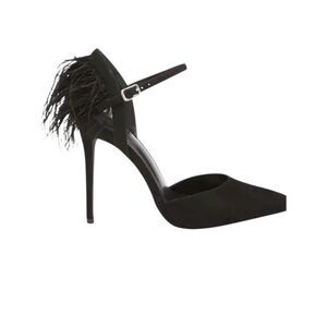 Black Feather Heel Pointed toe Ankle Strap 5” Stiletto Party Whimsigoth Goth 7.5
